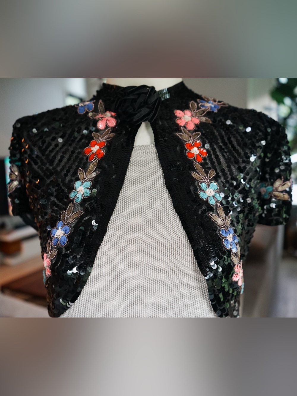 Vintage 1920s/1930s Sequin Floral Embroidered Bolero Jacket Shrug